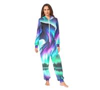 RPLIFE Aurora Wolf Combinaison pyjama à capuche en peluche pour adulte avec fermeture éclair pour homme et femme, Loup Aurore, Medium