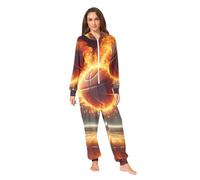 RPLIFE Basketball on Fire Pyjama grenouillère unisexe en peluche douce pour adulte pour Noël et détente, Basketball on Fire, S