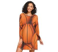 RPLIFE Basketballs - Chemise de nuit à manches longues orange vif pour femmes, robe de nuit confortable à col rond, chemise de nuit douce pour femmes, Ballons de basket orange vif, M