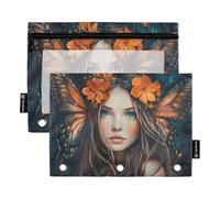 RPLIFE Beautiful Fairy Lot de 2 poches perforées à 3 trous pour l'école des enfants, trousse transparente pour garçons et filles, 24 x 17 cm