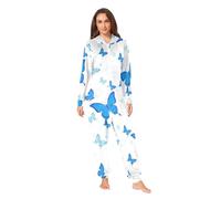 RPLIFE Blue Butterfly White Onesie Adulte Noël Hommes Femmes Vêtements de nuit, Papillon bleu blanc, Medium