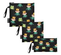 RPLIFE Cartoon Prince Golden Crown Lot de 3 sacs à sandwich et collation réutilisables en tissu lavable avec fermeture éclair pour étudiants (S/M/L)