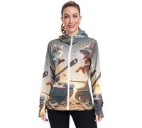 RPLIFE Cat Vs Dog on Tank - Chemise de soleil à capuche UPF 50+, manches longues pour femme, fermeture éclair, veste athlétique, chemise d'extérieur