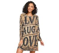 RPLIFE Chemise de nuit à manches longues pour femme, imprimé « Live Laugh Love », robe de nuit confortable pour l'automne et l'hiver, Imprimé Live Laugh Love, S