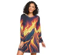 RPLIFE Chemise de nuit confortable à manches longues pour femme, montagne ardente, Montagne enflammée, M