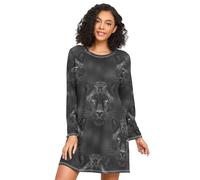 RPLIFE Chemise de nuit d'automne, chemises de nuit amples pour femmes, chemises de nuit à manches longues pour femme, panthères noires, Black Panthers, 3XL
