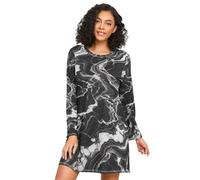 RPLIFE Chemise de nuit d'automne, chemises de nuit confortables pour femmes, chemises de nuit à manches longues pour femme, marbre noir veines blanches, Marbre noir veines blanches, M