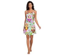 RPLIFE Chemise de nuit mignonne avec motif hiboux et yeux de chouettes pour femme, bretelles spaghetti réglables et col en V, Yeux de chouettes mignons, M