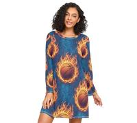 RPLIFE Chemises de nuit bleues cool pour femmes, chemise de nuit à manches longues pour femme, robe d'intérieur décontractée pour l'automne, Ballons de basket-ball cool bleu, M