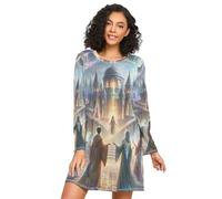 RPLIFE Chemises de nuit magiques pour femmes, chemises de nuit à manches longues pour femmes, chemise de nuit décontractée pour l'automne, École de magie, XL