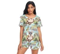 RPLIFE Chien portant des lunettes de soleil vêtements de nuit pour femmes, ensembles de pyjama assortis grande taille, Chien portant des lunettes de soleil, XL