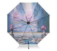 RPLIFE Claude Monet Water Lily Pond Parapluie pour la pluie, léger et portable automatique pour femme, parapluies de voyage pour la pluie, le vent et le soleil