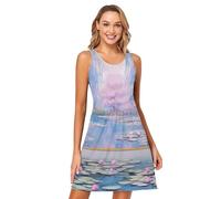 RPLIFE Claude Monet Water Lily Pond Robes sans manches décontractées pour femme, Bassin aux nénuphars par Claude Monet, Taille S
