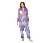 RPLIFE Combinaison pyjama de Noël à capuche pour homme et femme avec fermeture éclair - Motif licorne blanche - Violet nuit, Licorne blanche violette nuit, XL
