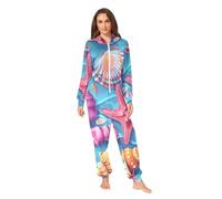 RPLIFE Combinaison pyjama pour adulte avec fermeture éclair à capuche, polaire cristal ultra douce, vêtement de détente confortable, Coquillage bleu vif, Medium