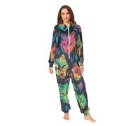 RPLIFE Combinaison pyjama pour adulte motif loup abstrait fluo en peluche douce unisexe costume de Noël vêtements de nuit, Abstrait Wolf Neon, 3X-Large