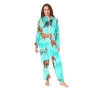 RPLIFE Combinaison pyjama une pièce cheval turquoise pour hommes et femmes, combinaison de Noël à fermeture éclair, grenouillère adulte, Cheval Turquoise, Large