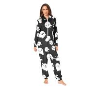 RPLIFE Combinaison pyjama une pièce en peluche douce pour adulte Motif fantômes blancs Halloween Costume de Noël Unisexe, Fantômes blancs d'Halloween noirs, Large
