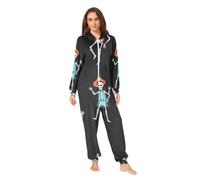 RPLIFE Combinaison pyjama une pièce motif squelettes dansants ludiques, costume chaud une pièce pour adulte unisexe, Squelettes dansants ludiques, 3X-Large