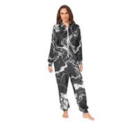 RPLIFE Combinaison pyjama unisexe à capuche avec fermeture éclair pour adultes Motif marbre noir veines blanches, Marbre noir veines blanches, XXL
