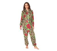 RPLIFE Combinaison pyjama unisexe douce pour adulte motif léopard rose rouge, Léopard rose rouge, X-Large