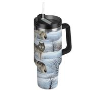 RPLIFE Cool Wolf - Gobelet avec poignée, en acier inoxydable, tasse à café isotherme avec couvercle, pour homme et femme, 1200 ml