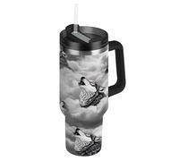 RPLIFE Cool Wolf - Gobelet isotherme en acier inoxydable avec paille de 887 ml - Gobelet de voyage pour homme et femme - Gris