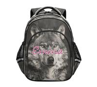 RPLIFE Cool Wolf Sac à dos gris pour école garçons filles nom personnalisé sac à dos élémentaire 6-12 ans, Cool Wolf Grey, 15 Inch, Sacs à dos traditionnels