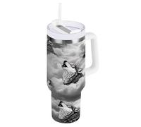 RPLIFE Cool Wolf Tasse à café isotherme en acier inoxydable avec couvercle pour femme Gris