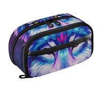 RPLIFE Cool Wolf Trousse à crayons pour enfants avec poche en PVC transparent Grande capacité Multi compartiments pour fournitures scolaires Violet fluo