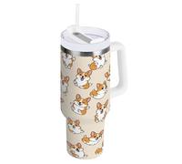 RPLIFE Corgi Gobelet isotherme en acier inoxydable Motif chiens ludiques Beige 1200 ml
