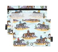 RPLIFE Cowboys Horses Desert Lot de 2 trousses à crayons pour l'école des enfants, pochette transparente pour garçons et filles, 24 x 17 cm