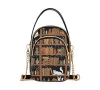 RPLIFE Cozy Cat Library Sac à main matelassé avec chaîne Marron