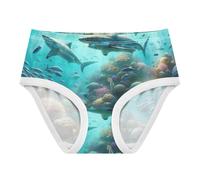 RPLIFE Culotte en coton corail pour petite fille, motif requins sous-marins, 2 à 8 ans, Requins sous-marins corail, 5 ans