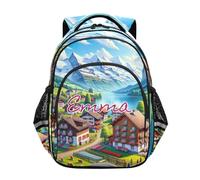 RPLIFE Custom Name Village Switzerland Sac à dos pour enfants filles garçons sac à dos école primaire, Village Suisse, 17 Inch, Sacs à dos traditionnels