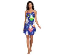 RPLIFE Cute Animals Planet Robe de nuit sexy en satin avec col en V Bleu Taille S à XXL, Animaux mignons planète bleu, XL