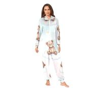 RPLIFE Cute Bears Nuds Pyjama grenouillère en peluche douce pour adulte avec capuche et fermeture éclair, Ours mignons et nuages pastel, Medium
