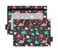 RPLIFE Cute Dino Lot de 2 trousses à crayons à 3 anneaux pour l'école des enfants, trousse à crayons pour garçons et filles, 24 x 17 cm