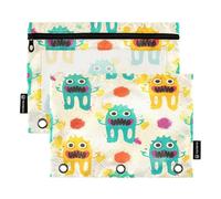 RPLIFE Cute Monster Splash Lot de 2 trousses à crayons à 3 anneaux pour l'école des enfants, trousse à crayons sur le devant transparent pour garçons et filles, 24 x 17 cm