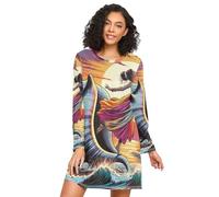 RPLIFE Dancer Dancing on Sea Chemise de nuit pyjama à manches longues pour femme, Danseur dansant sur la mer, M