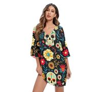 RPLIFE Day of Dead Skulls Robe de maternité élégante à col en V Imprimé S-XXL, Crânes Jour des morts, Taille XL