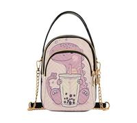 RPLIFE Dinosaur Holding Bubble Tea Sac à main matelassé pour femme Petit sac à bandoulière avec sangle de chaîne pour voyage et utilisation décontractée