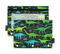 RPLIFE Dinosaures Lot de 2 grandes trousses à crayons à 3 anneaux pour l'école des enfants, trousse à crayons avec devant transparent pour garçons et filles, 24 x 17 cm