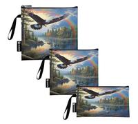 RPLIFE Eagle Soars Serene Lake Lot de 3 sacs à sandwich réutilisables en tissu lavable avec fermeture éclair pour voyage, travail, école, bureau (lot de 3 : S/M/L)