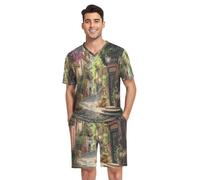 RPLIFE Ensemble de pyjama 2 pièces à manches courtes avec poches pour homme, tailles S à XXL, Scène pittoresque Centre ville historique, L