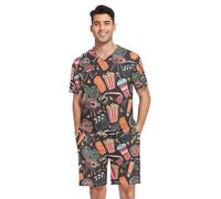 RPLIFE Ensemble de pyjama 2 pièces pour homme, manches courtes, col en V, tailles S à XXL, Popcorn Classic Movie Night Noir, M