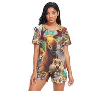 RPLIFE Ensemble de pyjama confortable pour femme, motif animaux prenant des selfies, Animaux Prenant Selfie, M