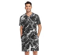 RPLIFE Ensemble de pyjama d'été pour homme, haut et short de pyjama, ensemble de détente doux, tailles S à XXL, Marbre noir veines blanches, XL
