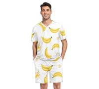 RPLIFE Ensemble de pyjama d'été pour homme, jaune banane blanc, haut et short de pyjama doux, Jaune banane blanche, XXL