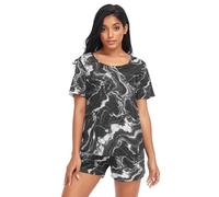 RPLIFE Ensemble de vêtements de nuit en marbre noir et veines blanches pour femmes, ensemble assorti pour femmes, Marbre noir veines blanches, L